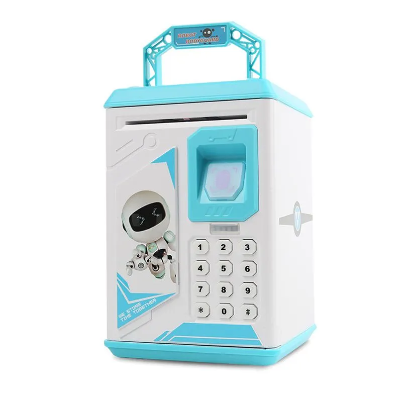Children's cartoon ATM fingerprint password money box - Blue