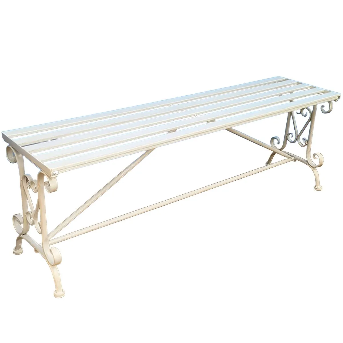 Outdoor Garden Bench Metal Park Bench Iron Outdoor Seat Retro Chair - White