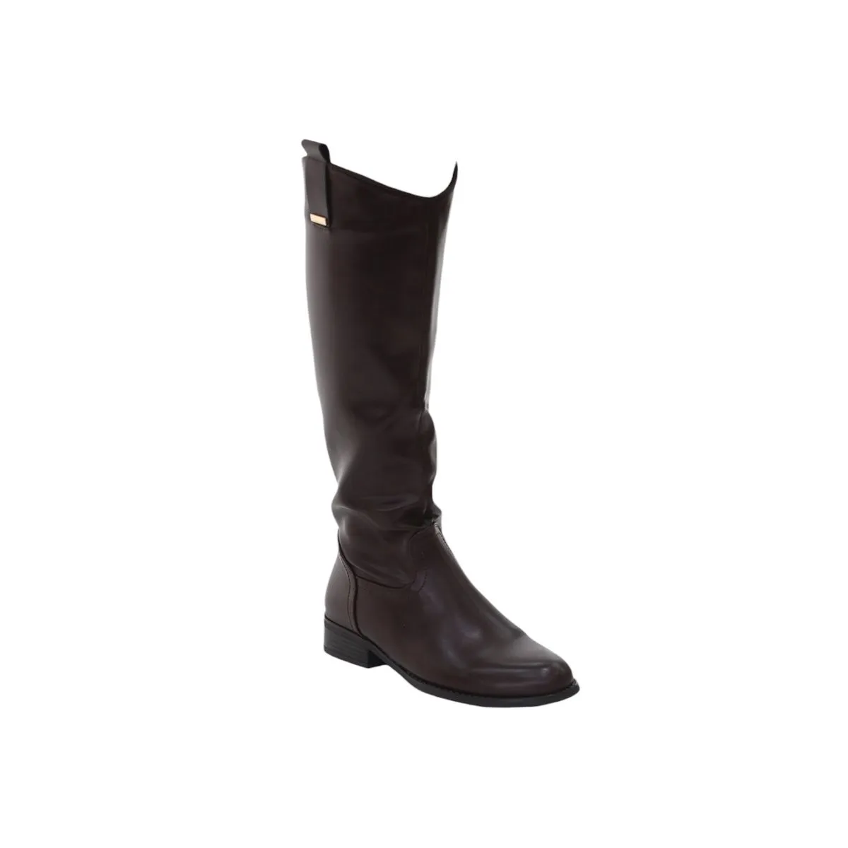 LaMara Paris Eliza 3cm Low Heel Pu Knee High Boots Choc