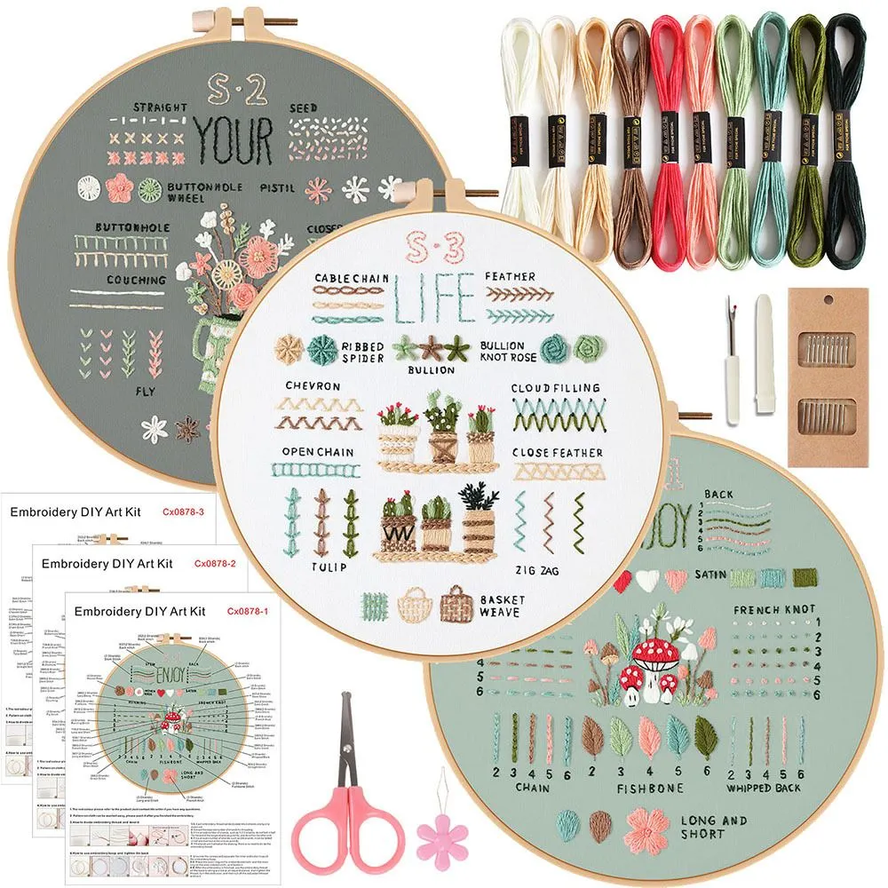 3 Sets Embroidery Kit , DIY Cross Stitch Kits, with Stamped Pattern