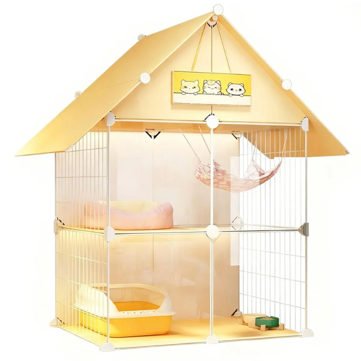 2Level Pet Cage Enclosures Large Cat House with Roof for Holding Items 5pcs