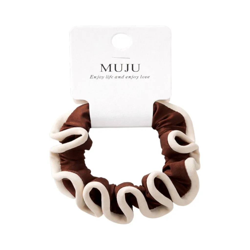 2 Pack - Contrast Edge Satin Scrunchie - Brown, White