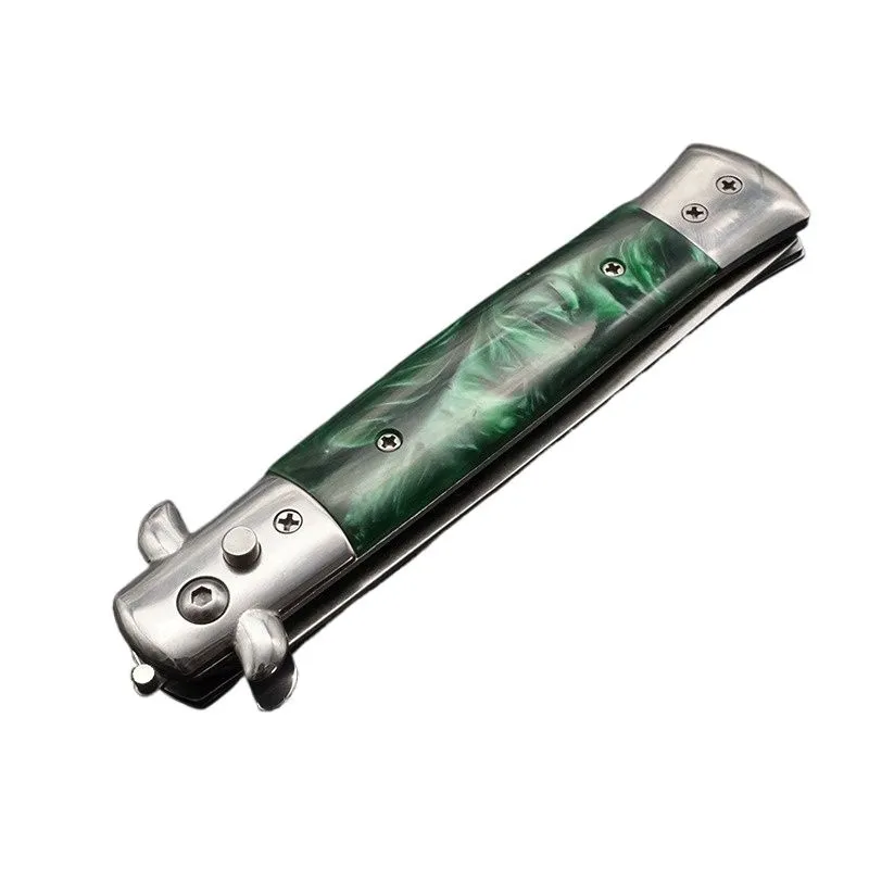 Portable Folding Hair Comb with Push Button - Pocket Styling Tool - Green