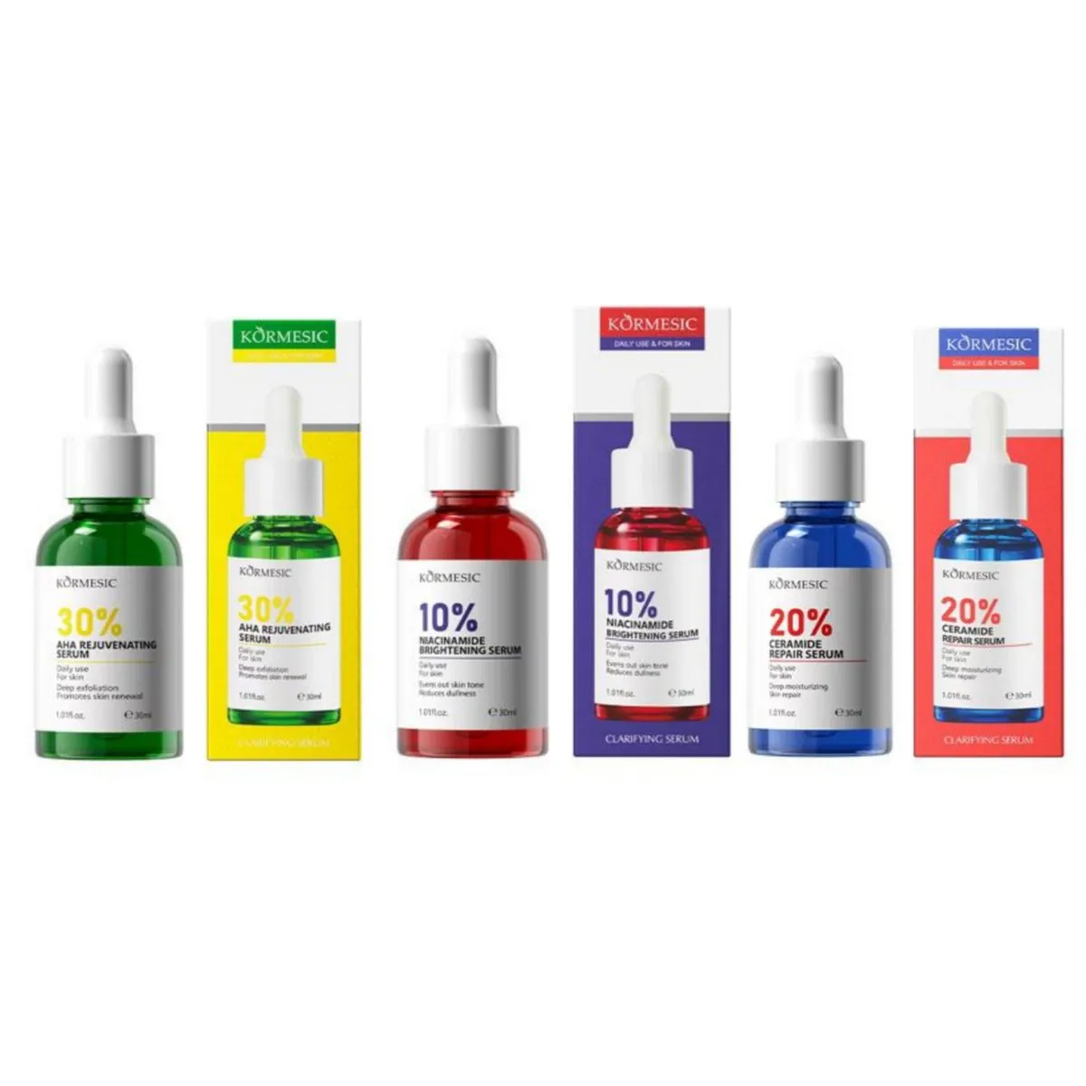 Kormesic Luxe Glow Collection - AHA, Ceramide & Niacinamide Serums