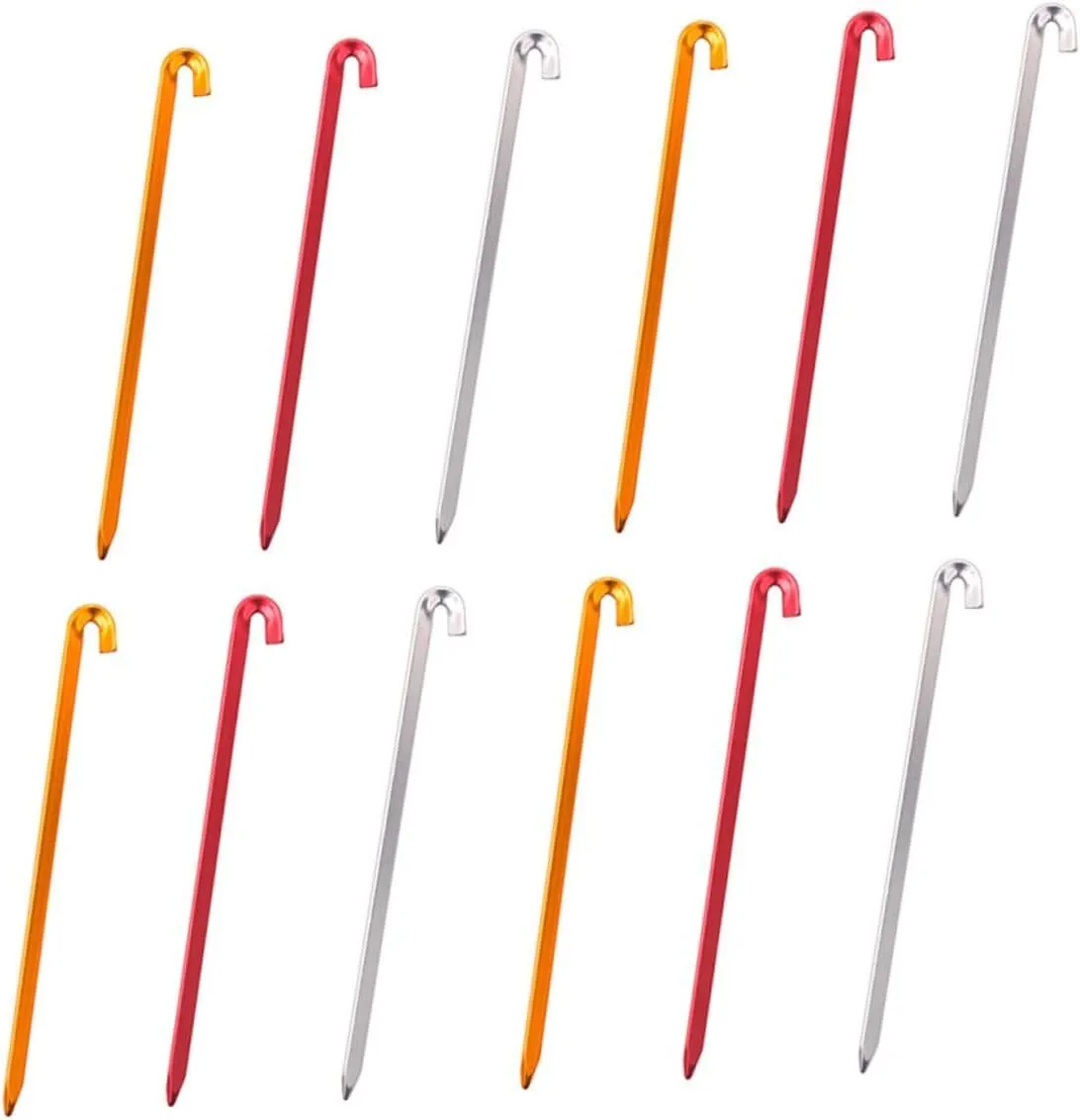 12pcs Aluminium Alloy Tent Stakes for Camping Heavy-Duty Ground Pegs