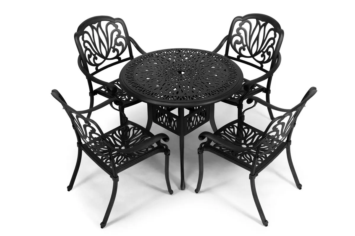 5-Piece Protea Outdoor Aluminium Patio Set - 4 Seater Garden Table & Chairs - Black