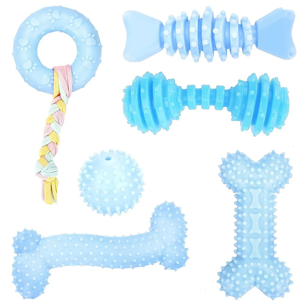 TopikaPet - 6pcs Puppy Chew and Squeaky Toys, Teething Toys for Small Dogs - Blue
