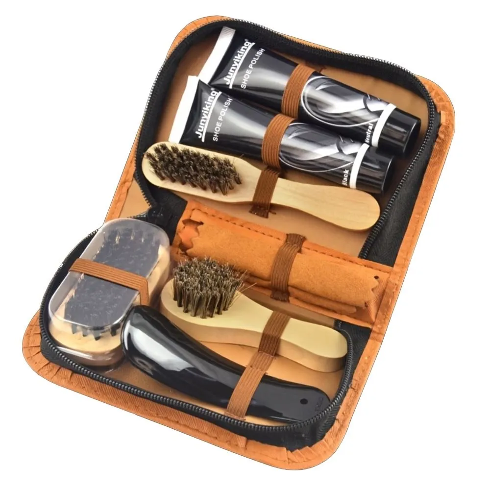 Tool Brushes & Polish Faux Leather Repair Brown Shoe Care Kit - 8 Piece