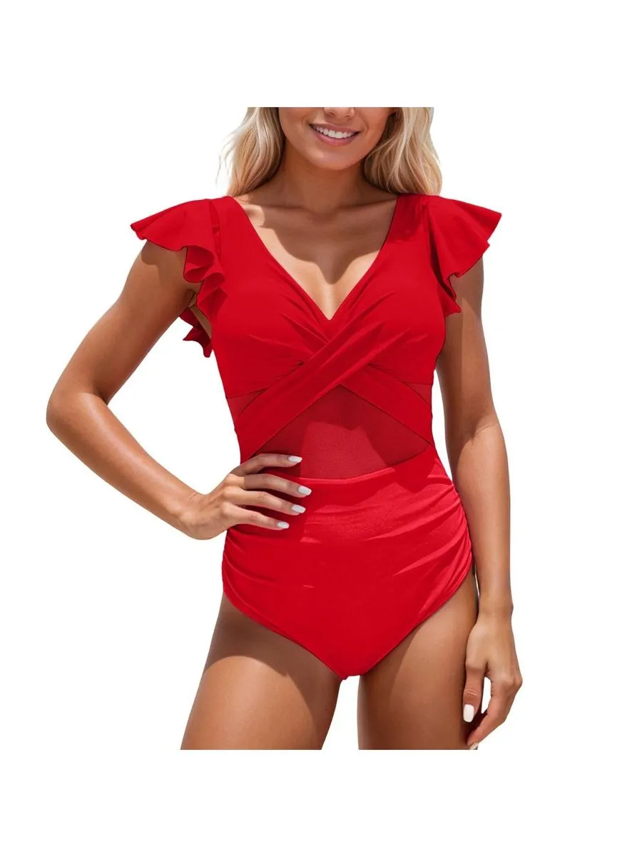 Maternity Ruffled Bikini Swimsuit One-Piece Swimsuit Beach Pool Swimsuit