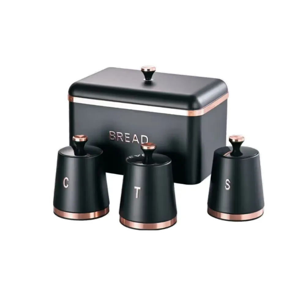 Homeware Bread Bin and Canister 4-piece Set - Black