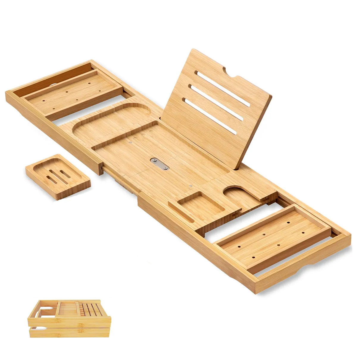 Bamboo Bathtub Tray Caddy For Spa Bath Reading Wine With Soap Tray