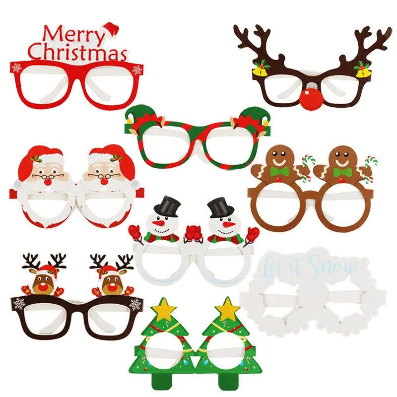 Christmas Decoration 3D Paper Glasses Photo Props Party Supplies 9PCS