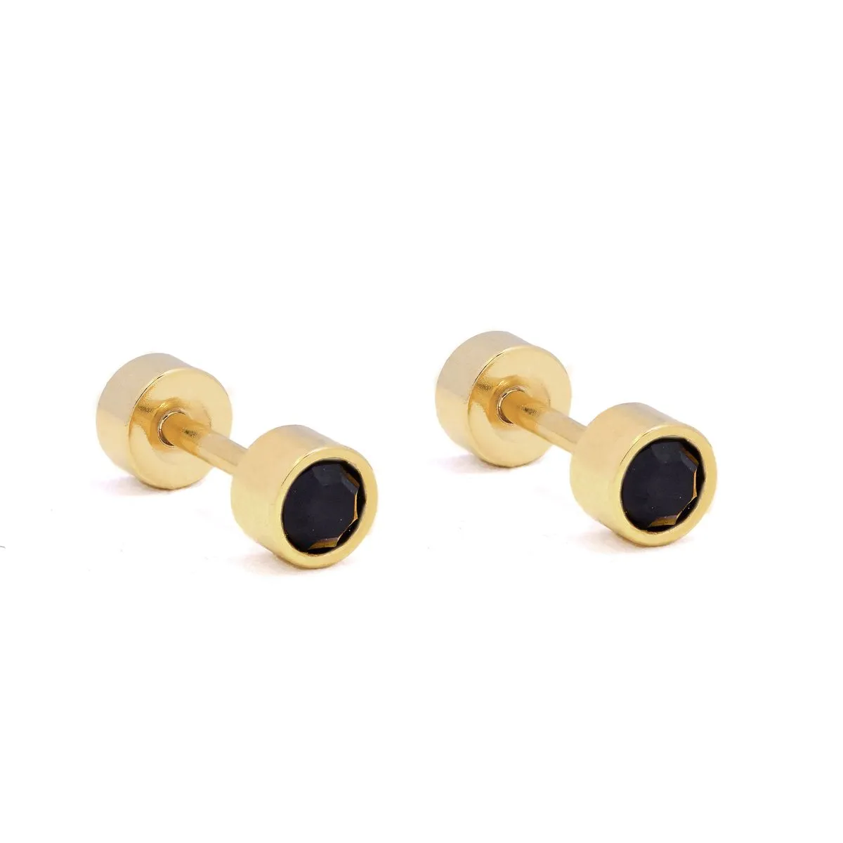 Androgyny Black Cubic Zirconia Flat Back Stainless Steel Stud Earrings
