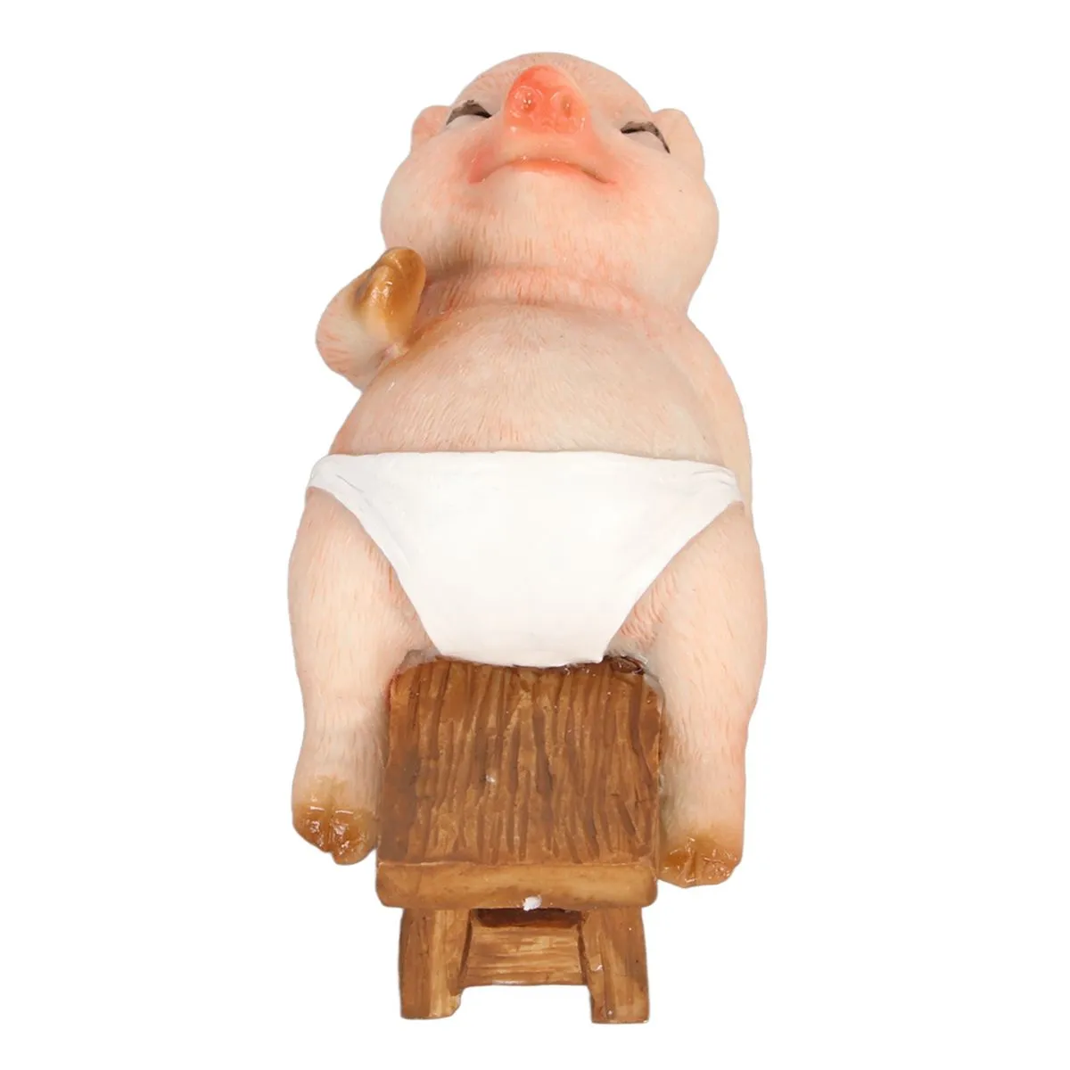 Rustic Pig Statue Lying on Bench Durable Resin Figurine for Garden Patio