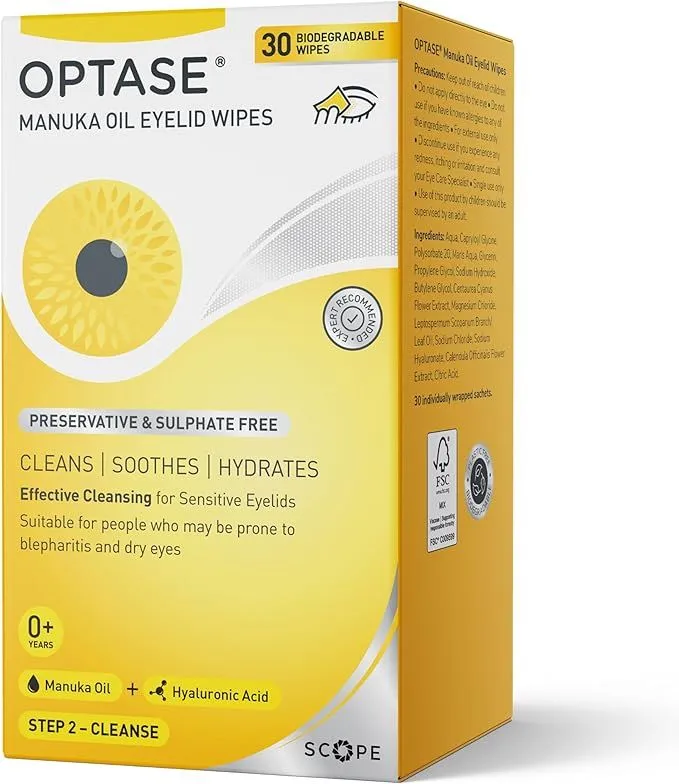 OPTASE Manuka Oil Eyelid Wipes 30 pack