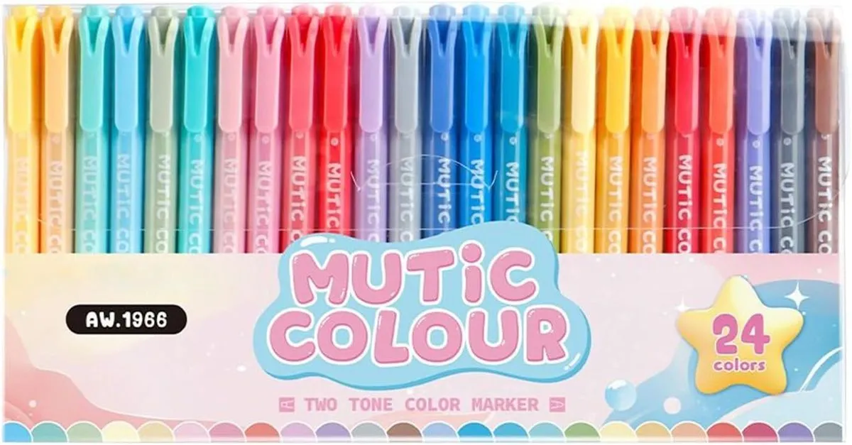 24-Piece Dual-Tip Highlighter Set - Chisel & Fine Point Markers