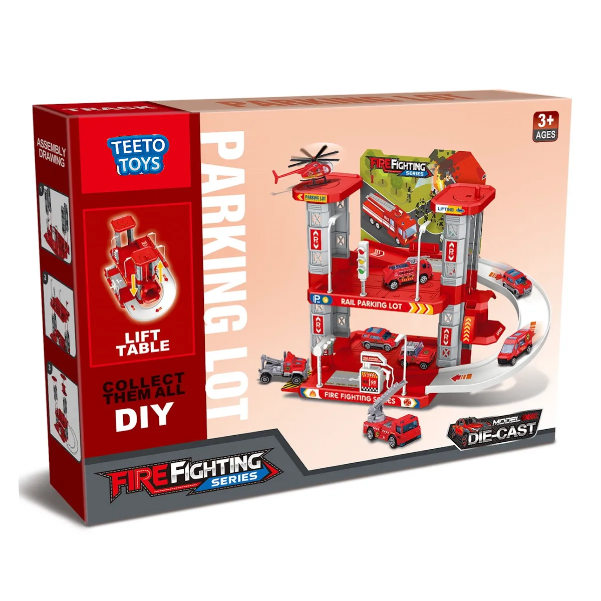 Fire Fighting Parking Lot - Track Car Toy Playset - Toys for Boys