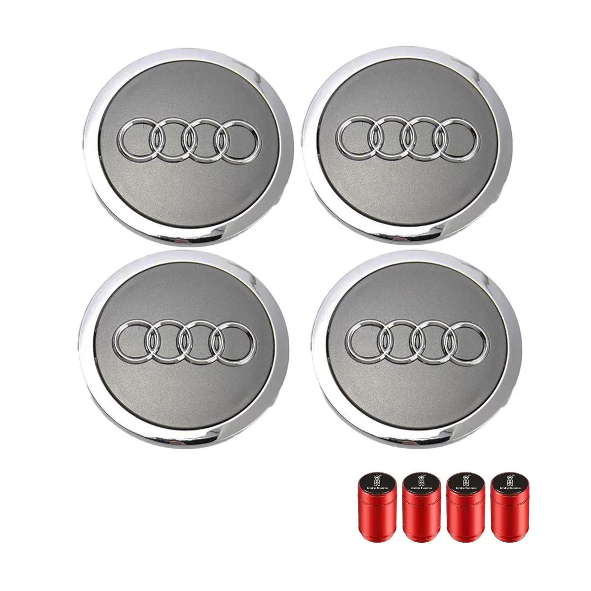 4 PCS Original size AUDI Rim Cap - Ø69mm - Grey & Silver