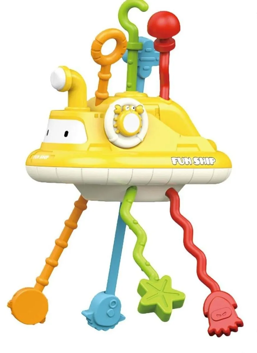Speedboat Press Pull String Teether Soothing Sensory Toy (Yellow)