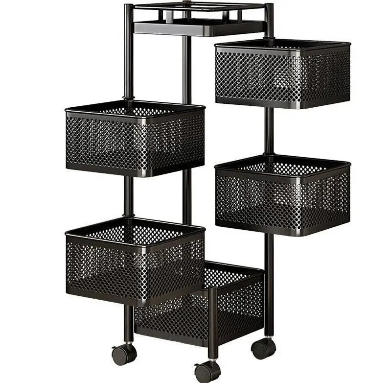 5-Tier Rotating Basket Storage Rack with Wheels