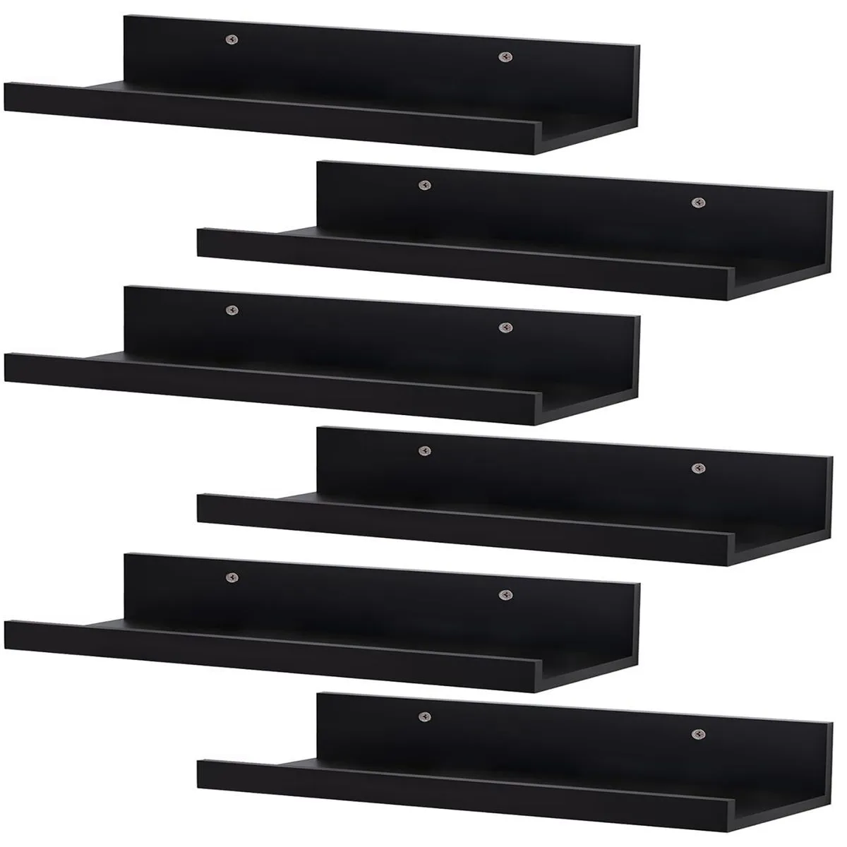 6 Piece Floating Wall Shelves- Wall Mounted Display Shelves Bedroom Decor - Black
