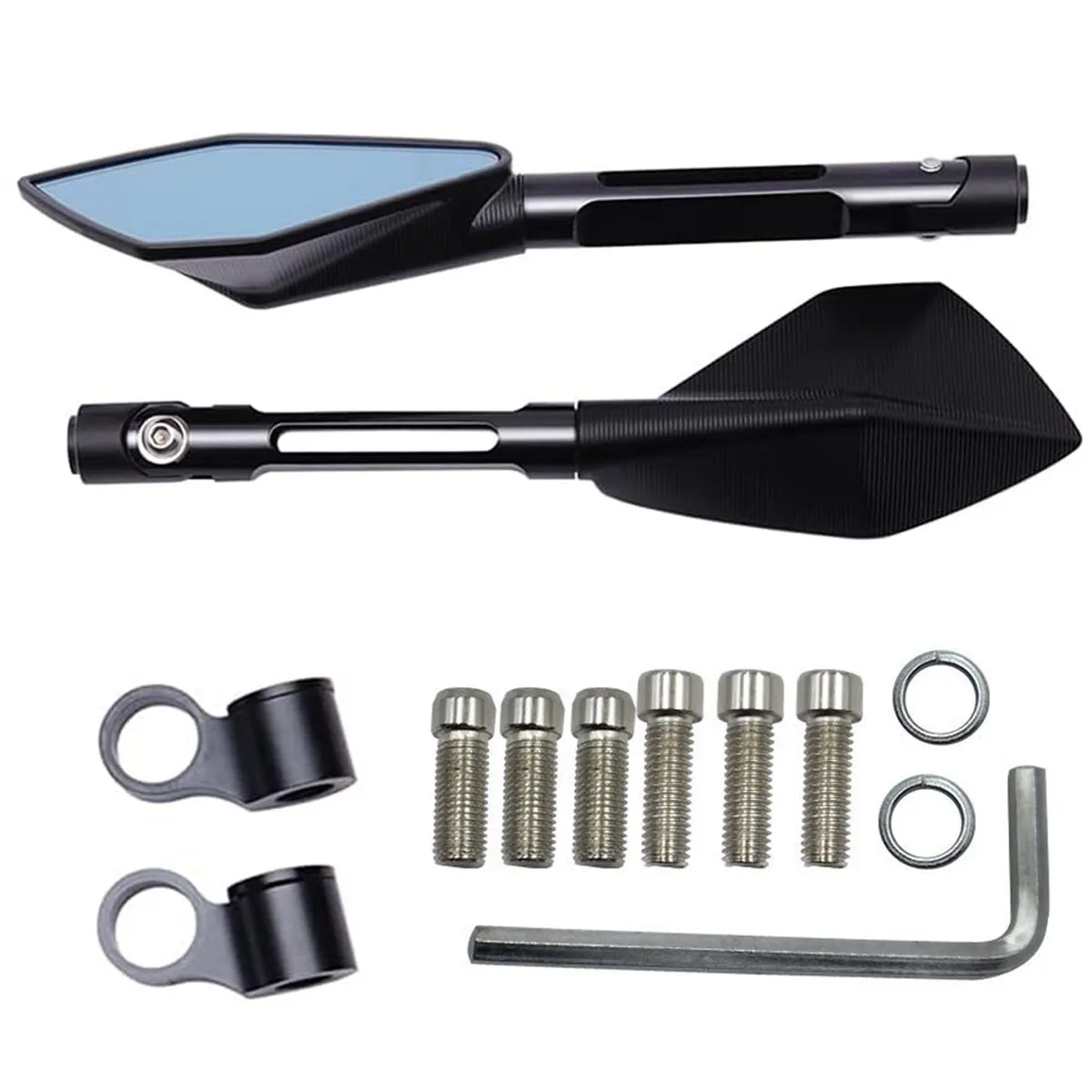 Universal Aluminium Motorcycle Handlebar End Mirror Side Rearview Mirrors - Black