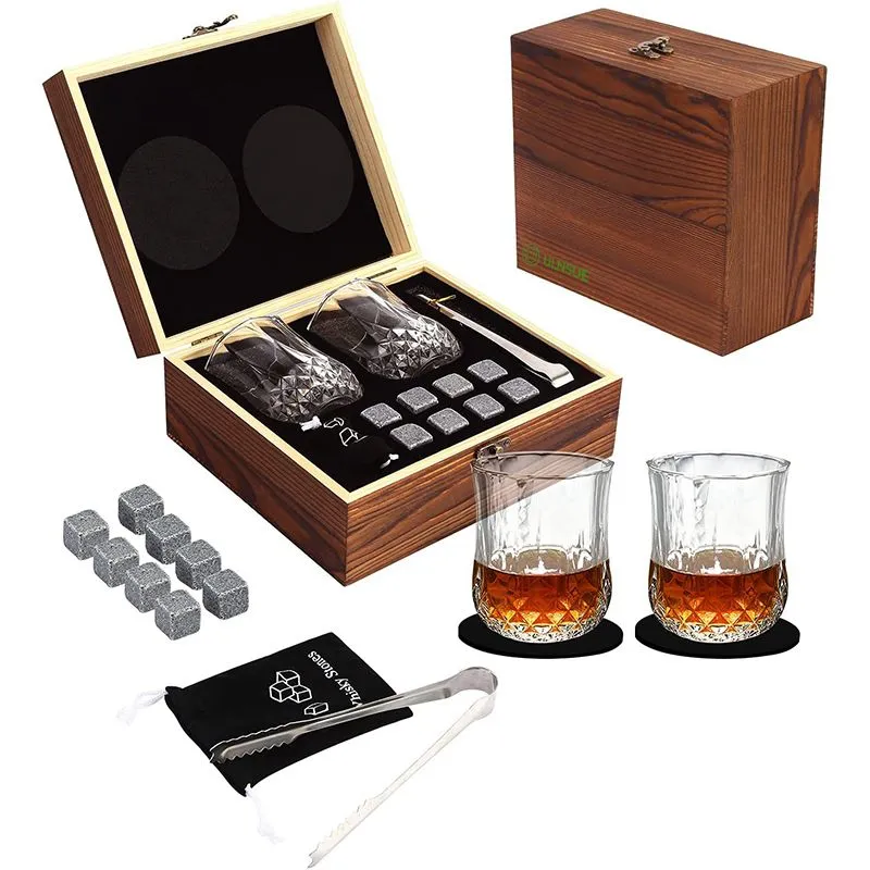 Whisky Stones and Glasses Gift Set, Whisky Granite Chilling Stones - 2 glasses