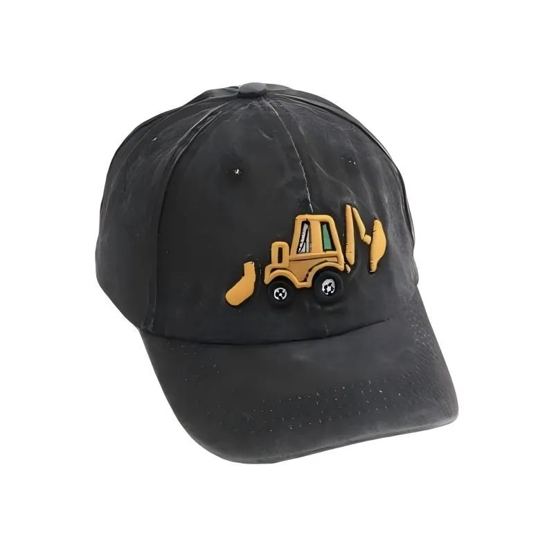Cartoon Excavator Kids Cap Embroidered Baseball Hat for Boys Age 2-6 - Black