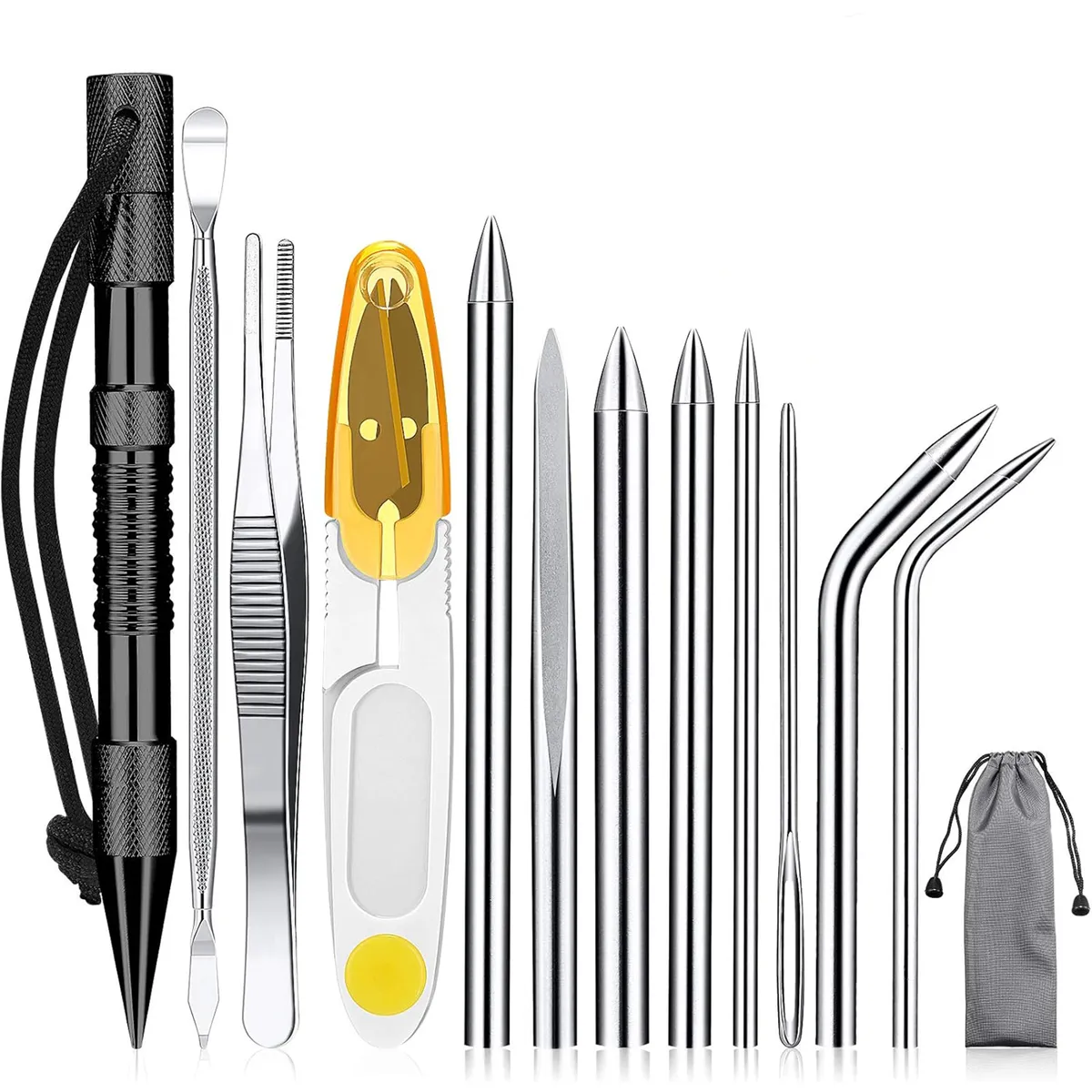 15 Pieces Paracord FID Set Outdoor Paracord Braiding Tools with Marlinspike - Black