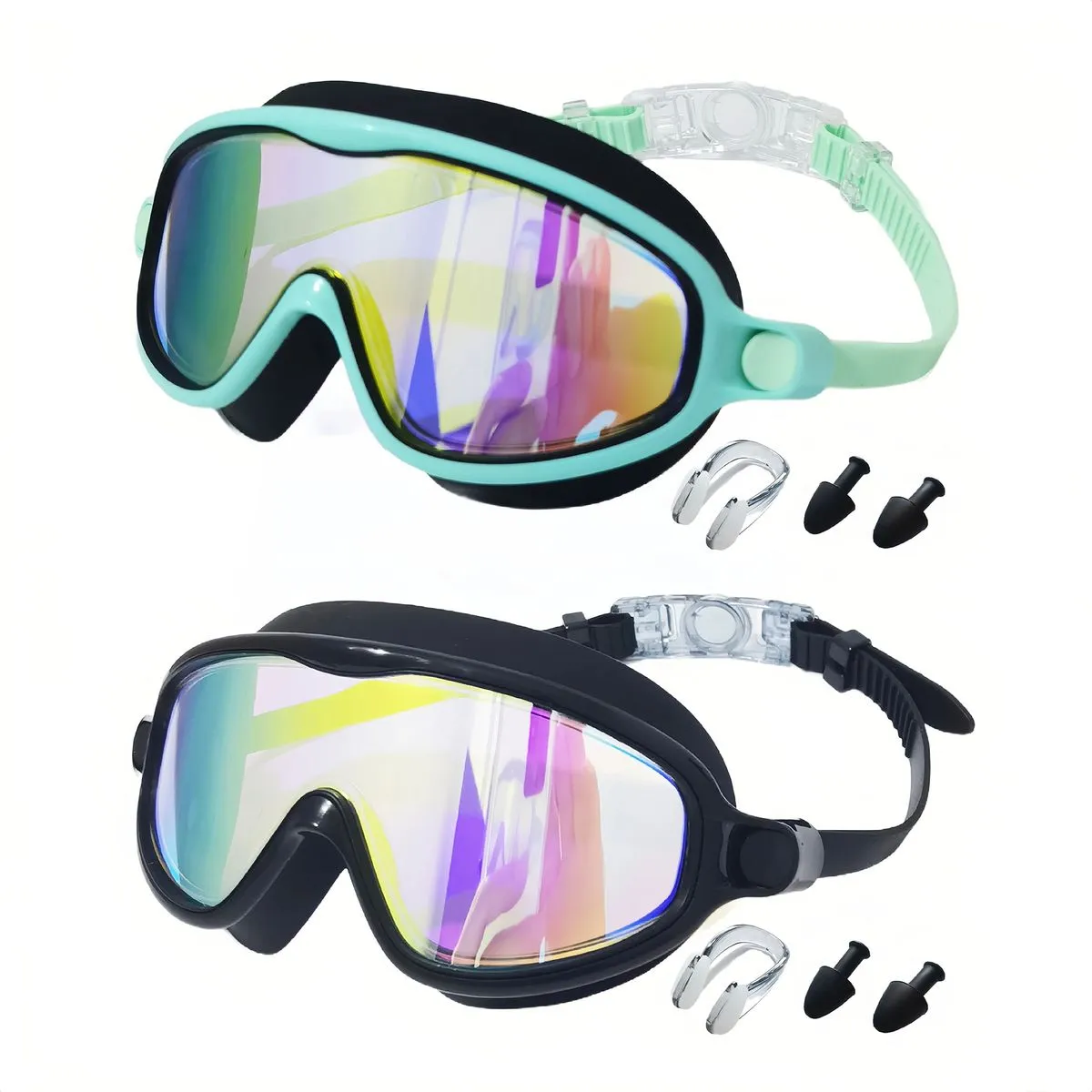 Kids' 2Piece Swim Goggles, Wide View Anti Fog/UV Swimming Goggles - 3-14y - Gold, Green