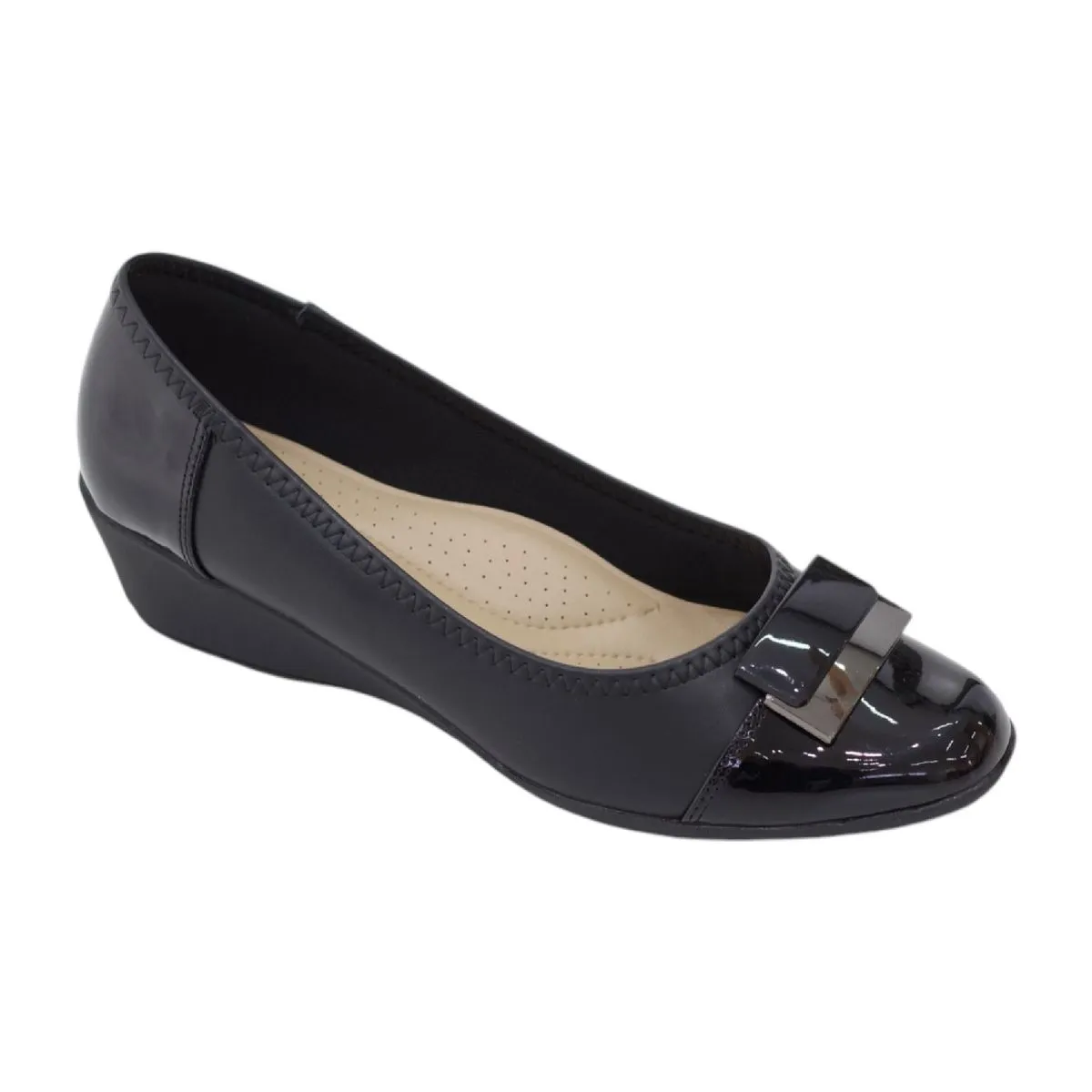 LaMara Pairs Elsa Two-Toned 4cm Wedge Heel Pumps Wth A Reg Trim Twist Black