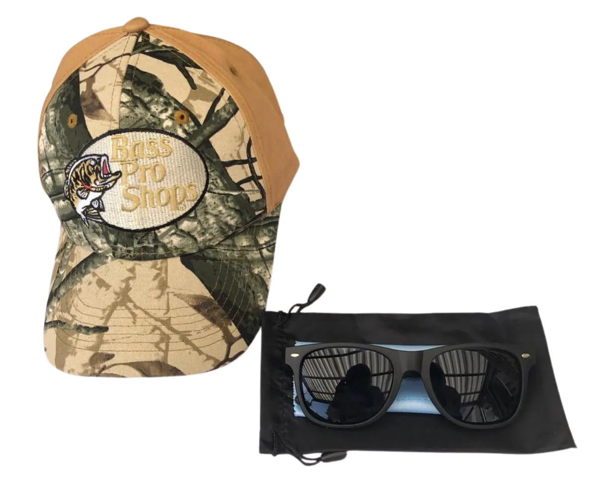 Bass Pro Shops - Embroidered Fishing Cap and Sunglasses Gift Set - Camouflage Brown And Brown 