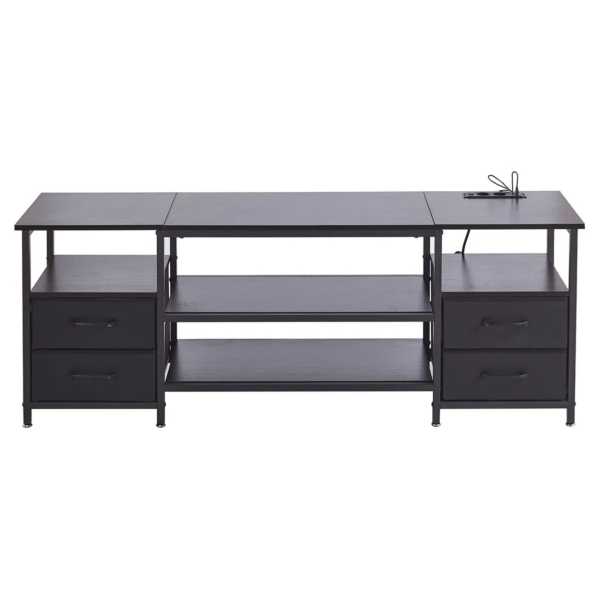 TV Stand LED Media Console Charging Power Outlet Cabinet Shelf Living Room - Black