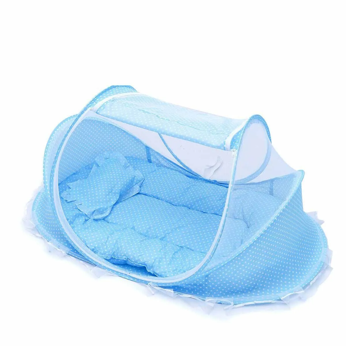 Portable Folding Infant Newborn Baby Anti-Mosquito Cradle Bed Tent - Blue