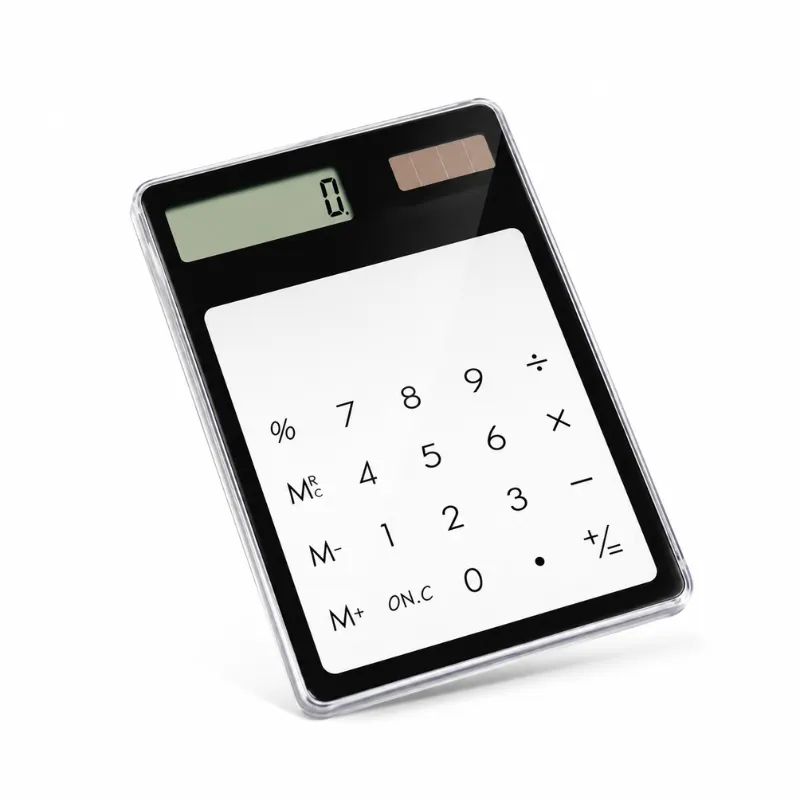 Transparent Touch Calculator-Solar Powered, Silent Slim Design/Black