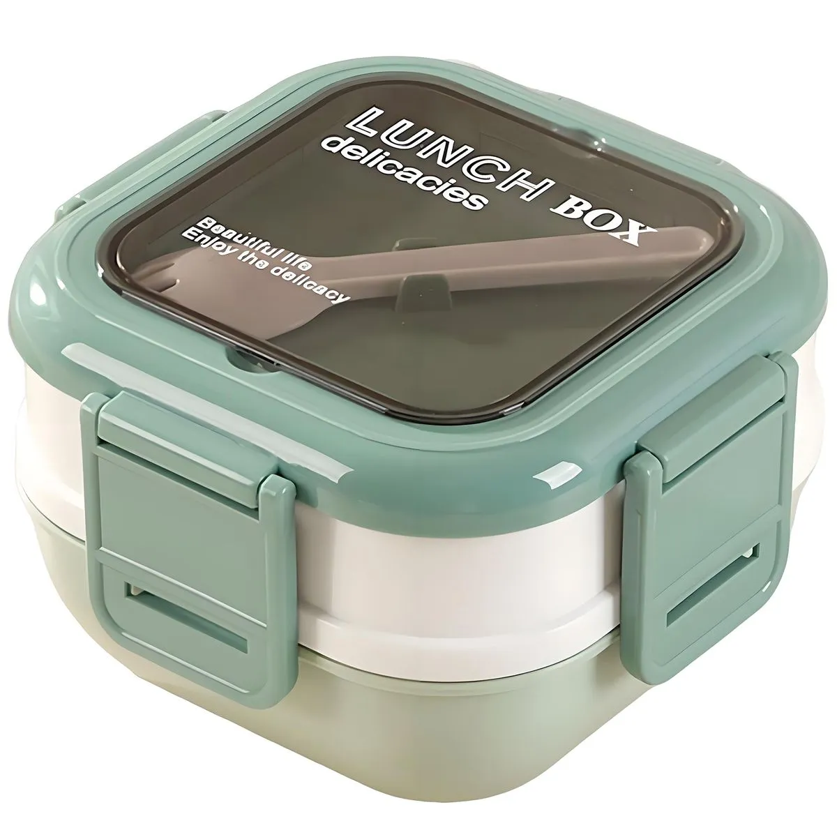 Lunch Box 1600ml Bento Box 2 Layers with Fork Leakproof for Adults & Kids