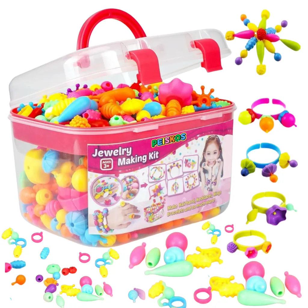 PEISKOS 520+ Pop Beads Jewelry Making Kit Arts Crafts Toys Gifts for Kids