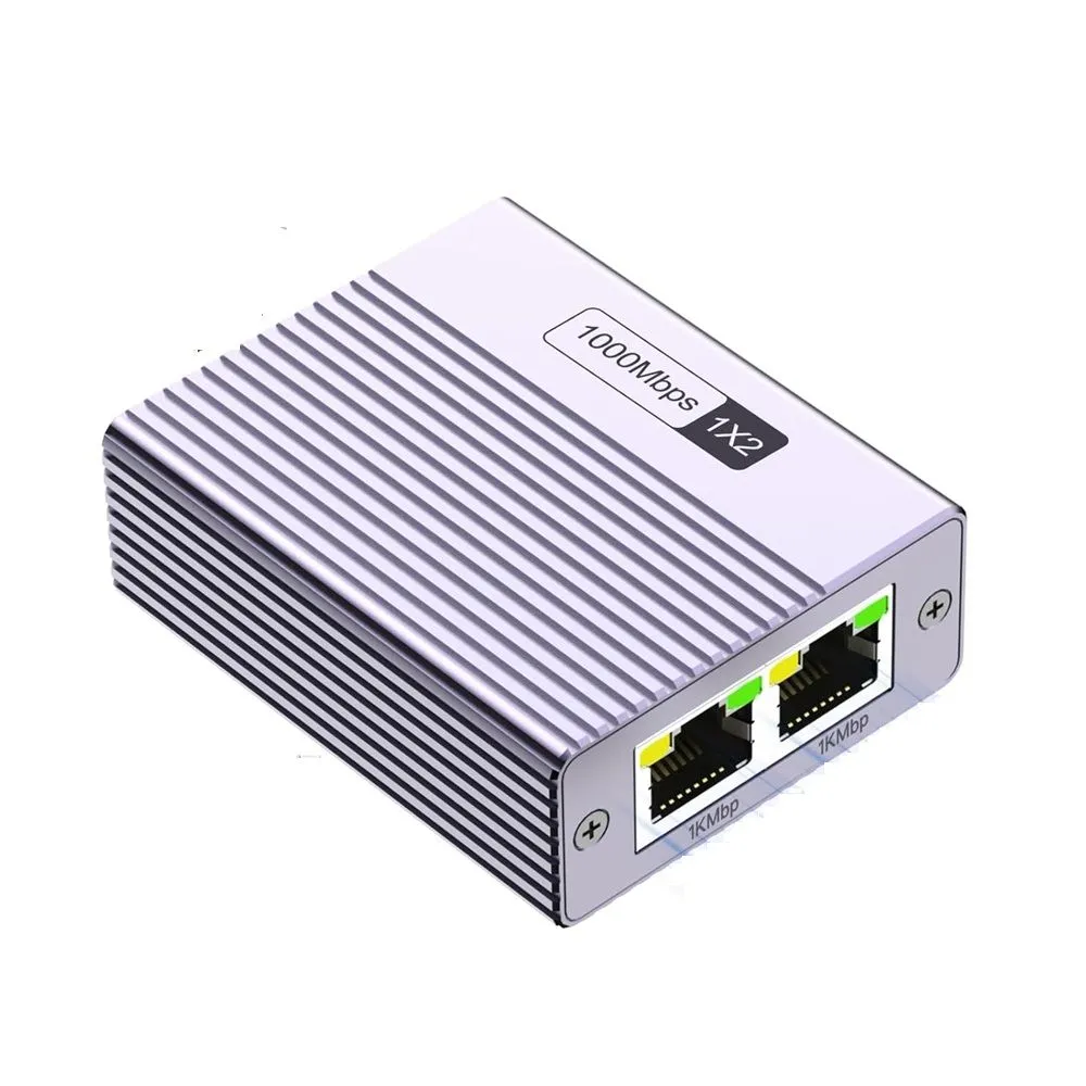 RJ45 1-to-2 Gigabit Ethernet Splitter Adapter 1000Mbps Network Extender