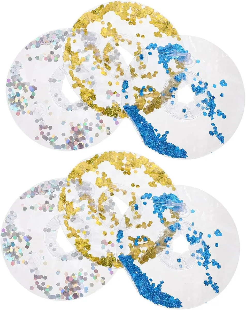 6pcs Stylish PVC Inflatable Cup Coasters Sequins for Pool Beach Events