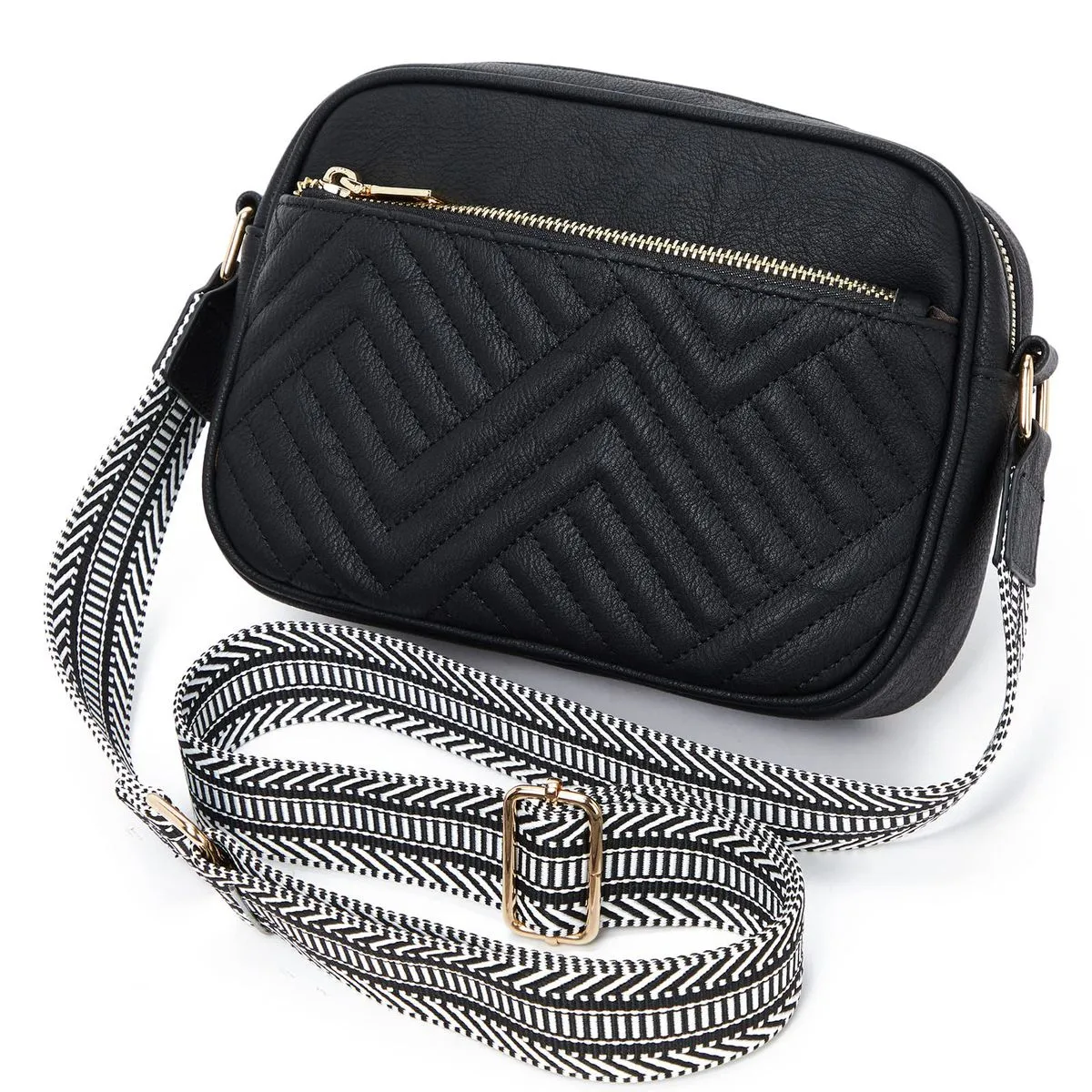 Quilted Crossbody Bags for Women Leather Purses Small Shoulder Handbags - Black