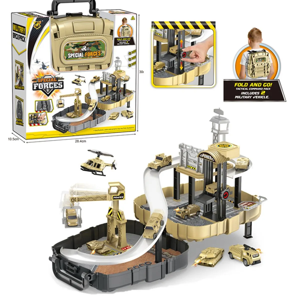 Kids Military Backpack Assembly Toy - with Vehicles & Tactical Accessories