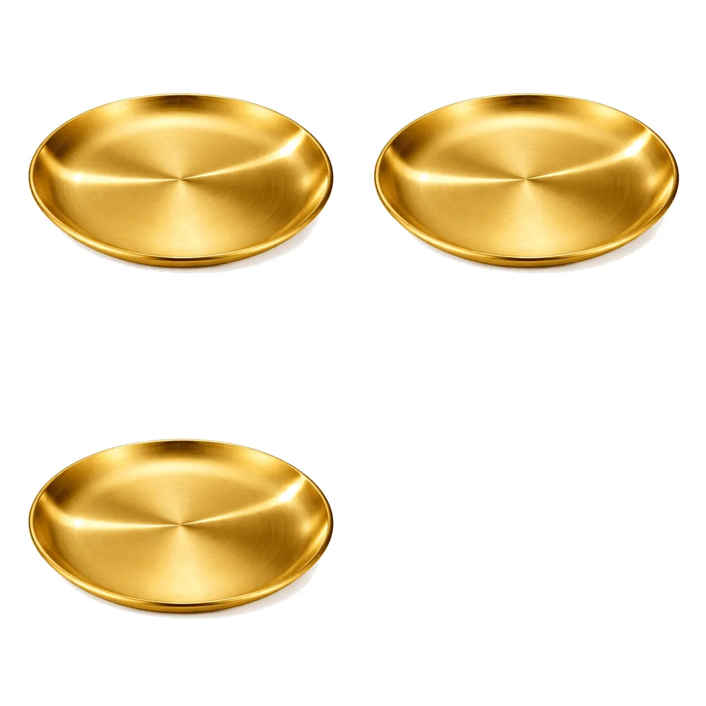 3 Pack - 26cm Stainless Steel Food Serving Tray - Gold