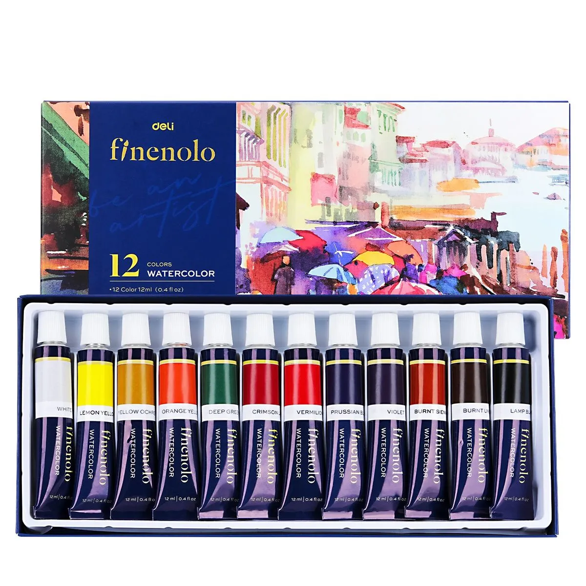 Deli Finenolo Watercolour 12ml x 12 Colours Tube Art