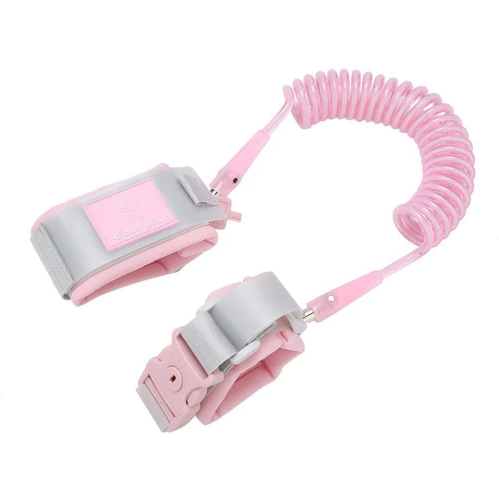 Kids Safety Adjustable Spiral Leash With Wrist Strap - Pink