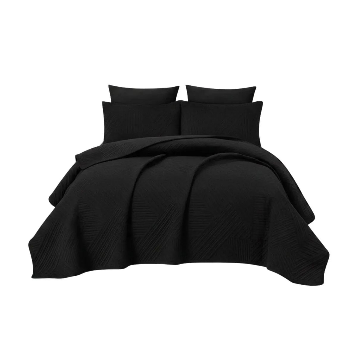 Premium 5-Piece Embossed Geometric Bedspread Set - King Size - Black