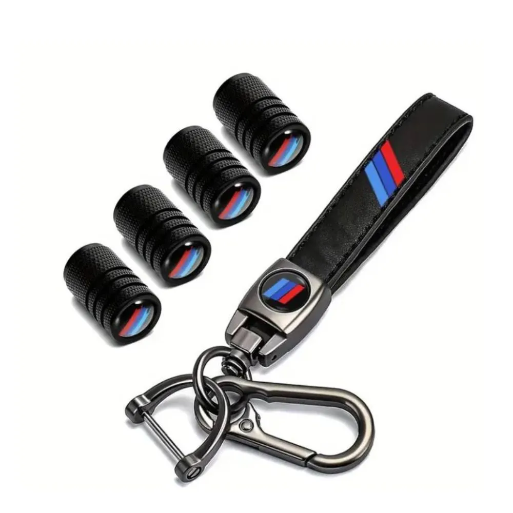 Key Chain with Car Tire Valve Caps Suitable for BMW - Black