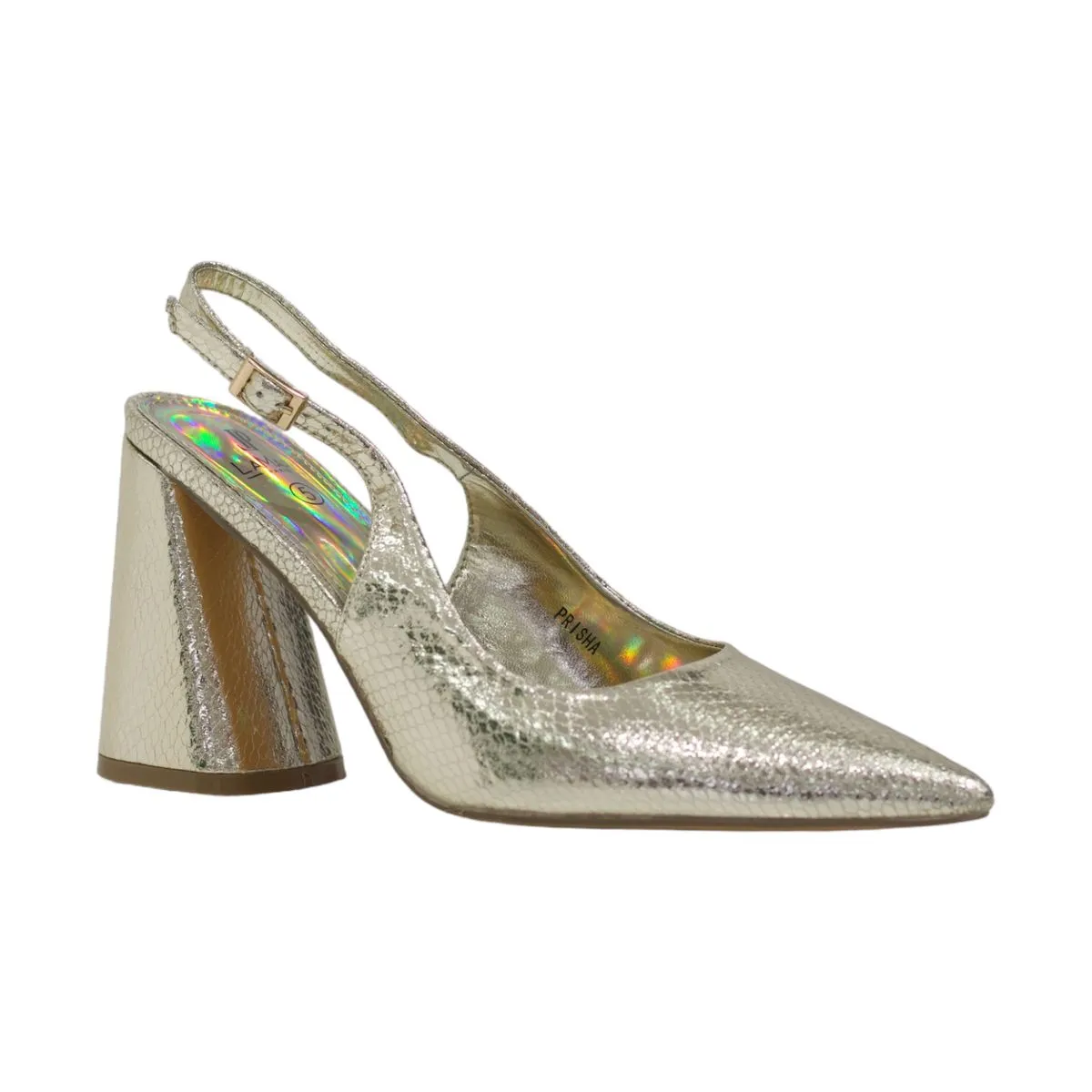Lamara Paris Prisha Pointy Sling Back On A 9cm Block Heel - Gold