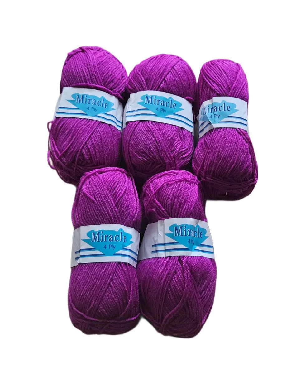 Acrylic Wool Yarn 100g 4 Ply (Pack of 5)- Purple