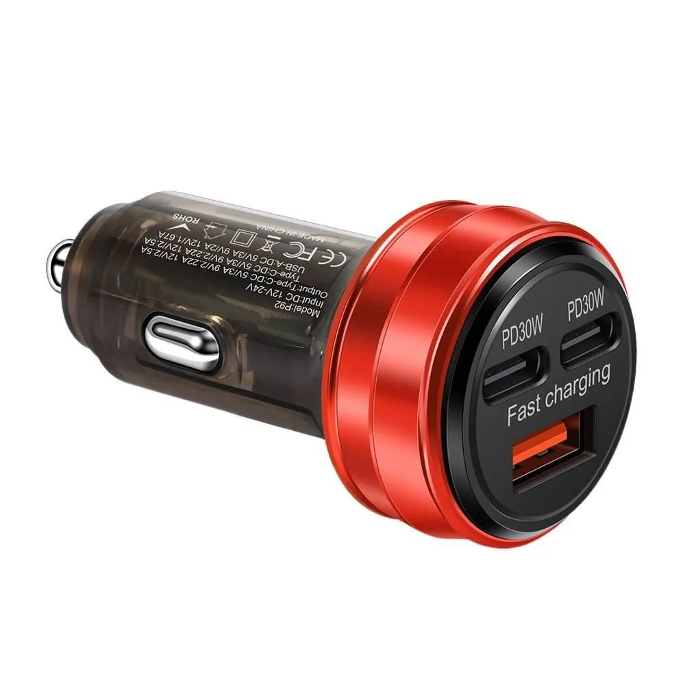 Red 150W 3-Port Car Charger 2PD+USB Fast Charge