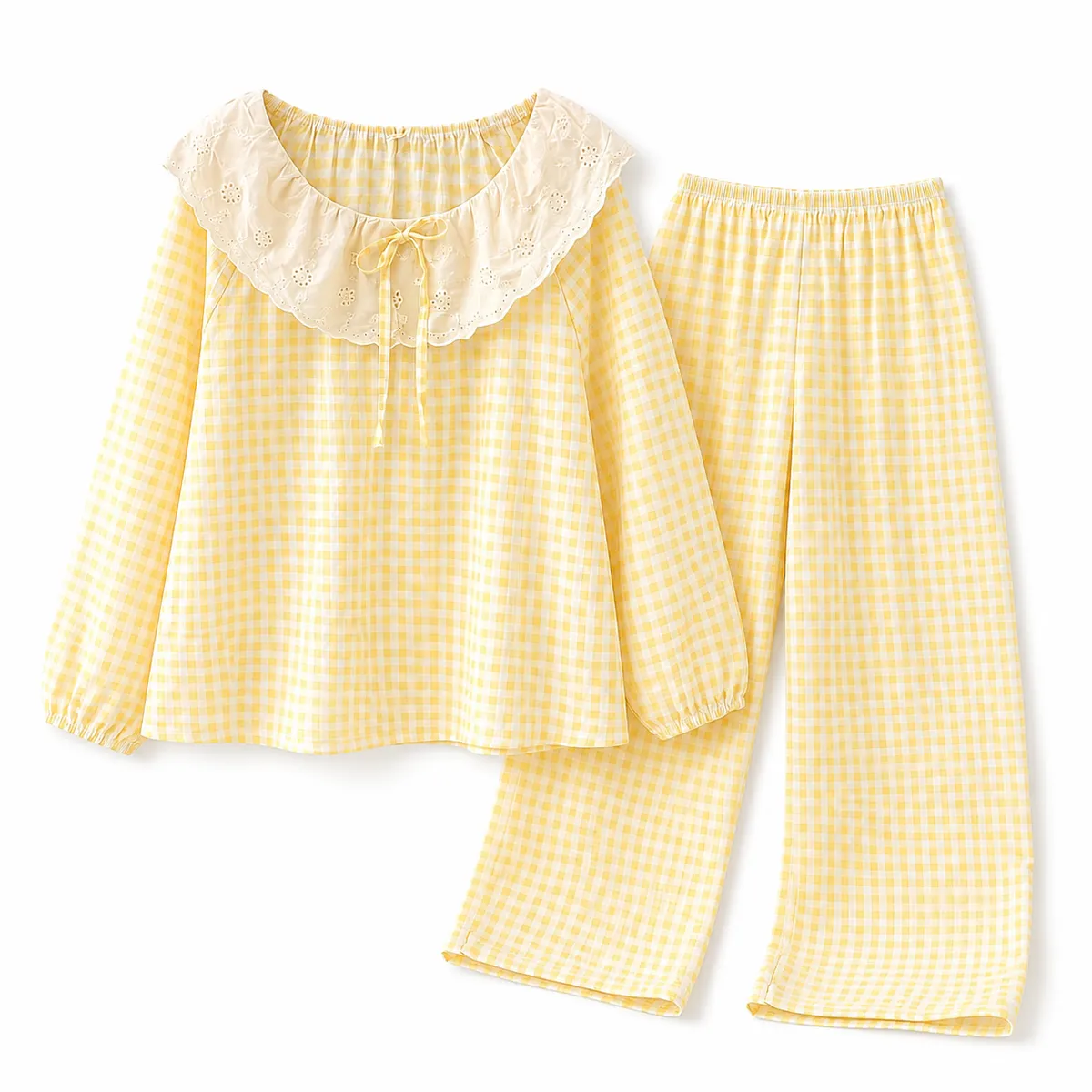 Women's Cute Yellow Plaid Pajama Set